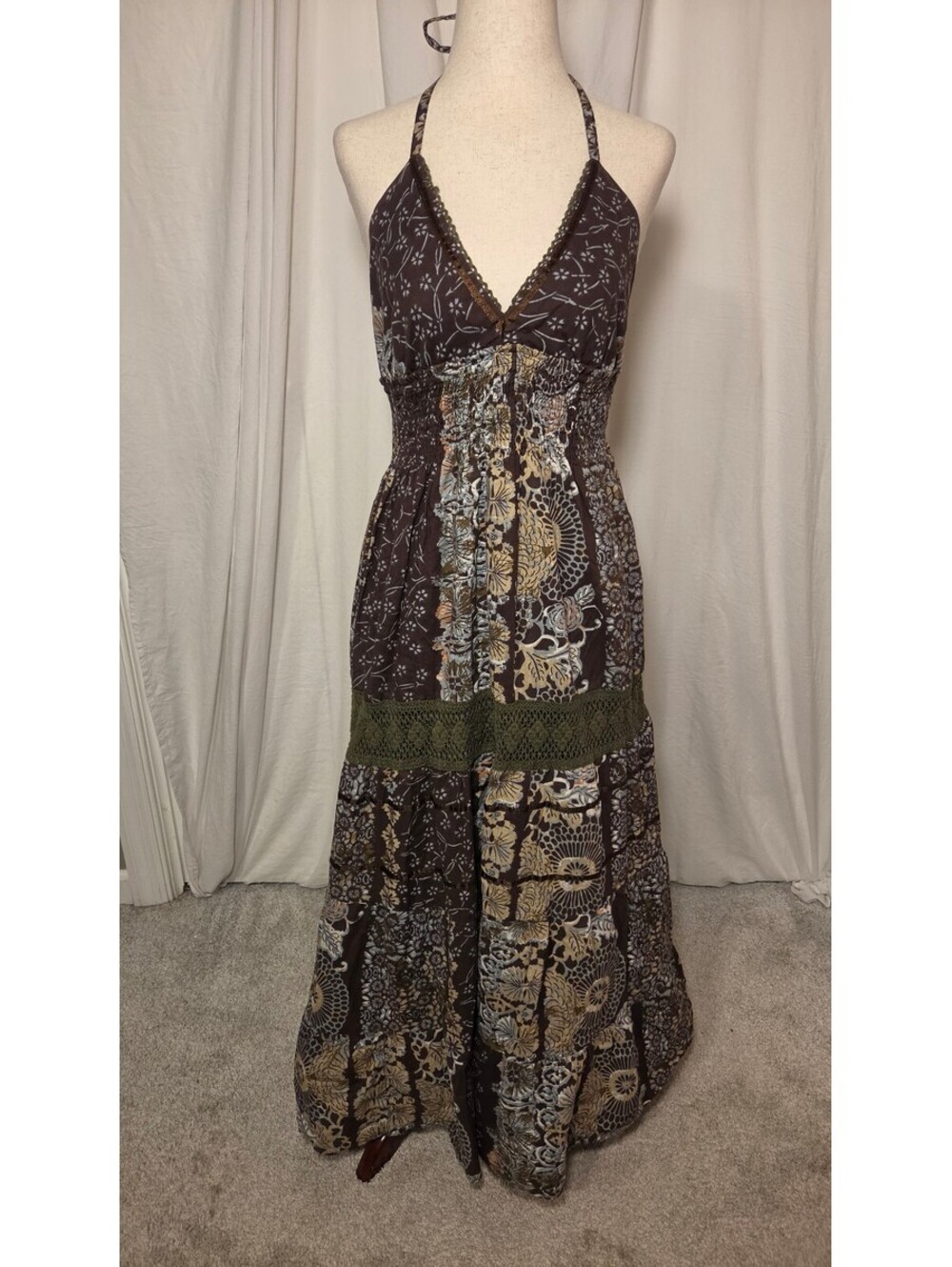 Speed Control New York Multicolored Boho Cottagecore Maxi Dress Crochet Med.
